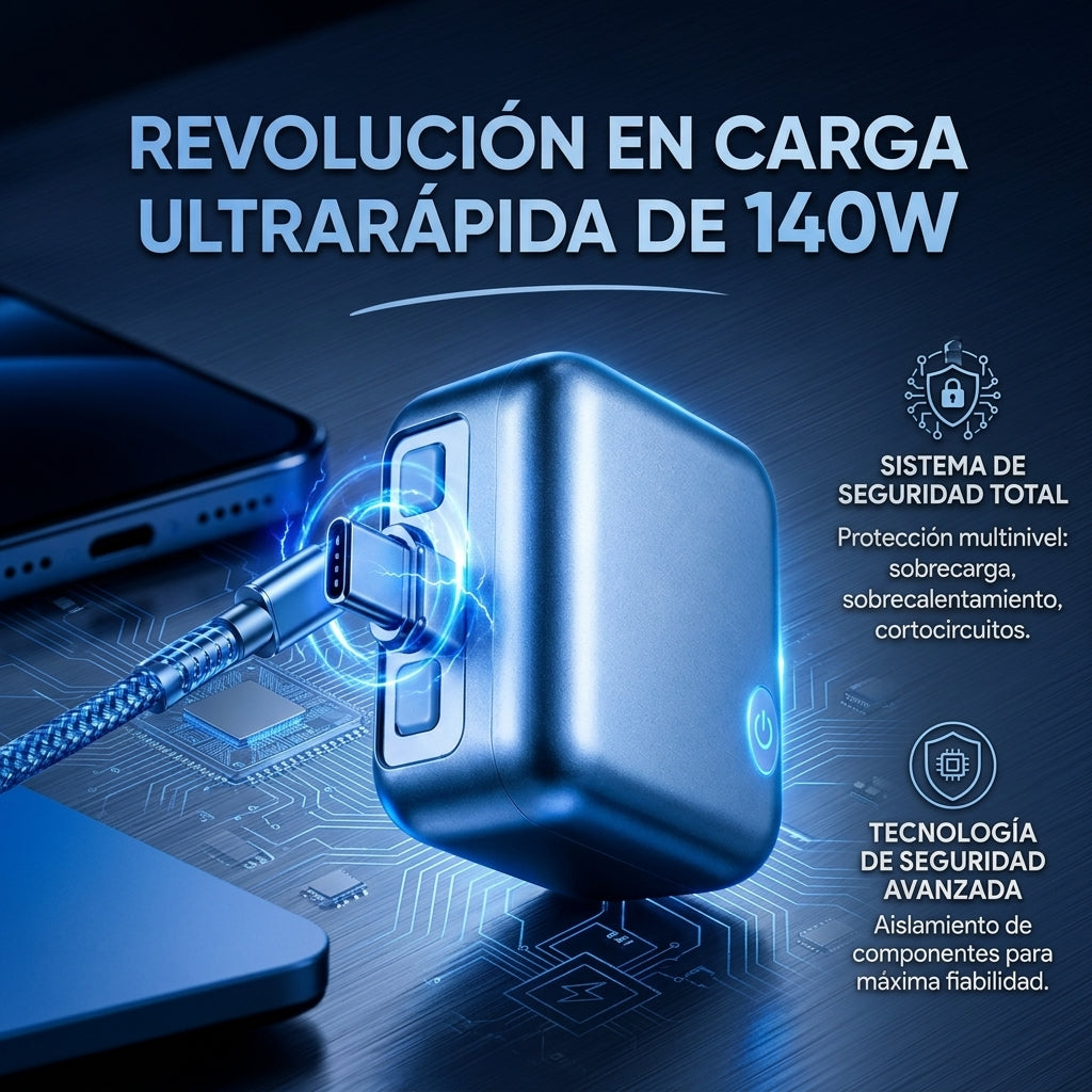 Adaptador de Carga rapida Tipo C de 140W con Desconexión Automática